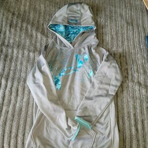 Under Armour Pullover Hoodie Girls Medium Fleece Lined Coldgear Gray‎ Aqua